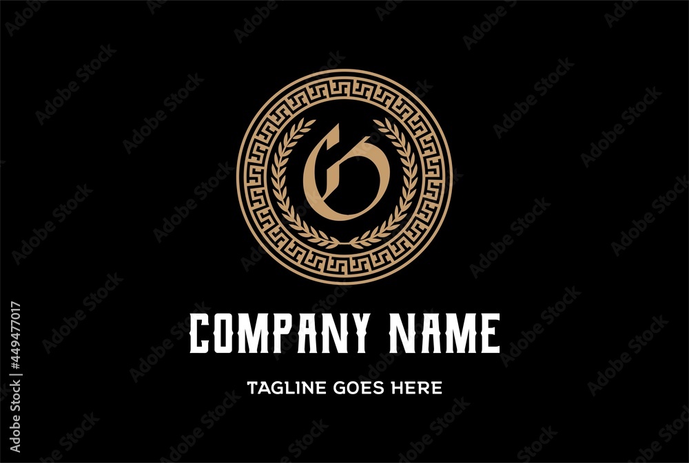 Naklejka premium Initial Initial Letter G for Ancient Greek Circle Border Frame Logo Design Vector