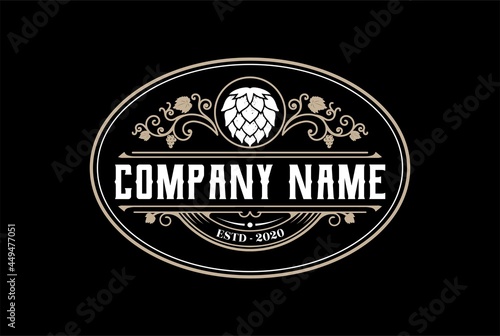 Vintage Old Hop for Craft Beer Brewing Brewery Logo Design Vector