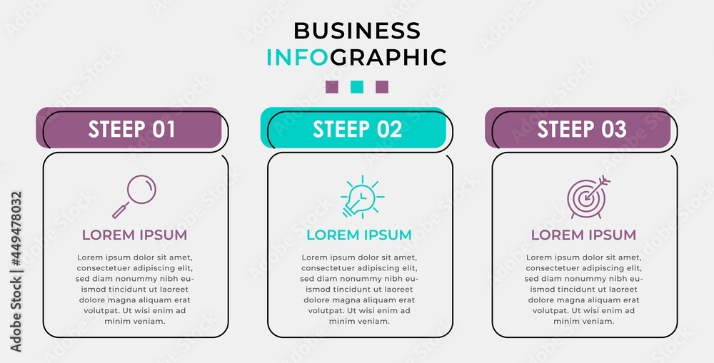 Fototapeta premium Business Infographic design template Vector with icons and 3 options or steps. Can be used for process diagram, presentations, workflow layout, banner, flow chart, info graph