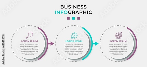 Business Infographic design template Vector with icons and 3 options or steps. Can be used for process diagram, presentations, workflow layout, banner, flow chart, info graph