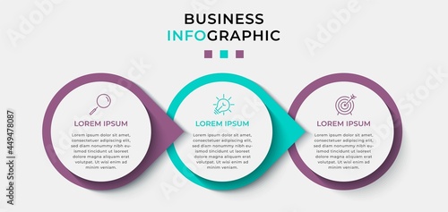 Business Infographic design template Vector with icons and 3 options or steps. Can be used for process diagram, presentations, workflow layout, banner, flow chart, info graph