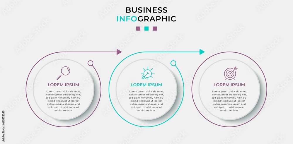Business Infographic design template Vector with icons and 3 options or steps. Can be used for process diagram, presentations, workflow layout, banner, flow chart, info graph