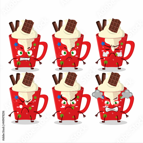 Frappe coffee cartoon character with various angry expressions