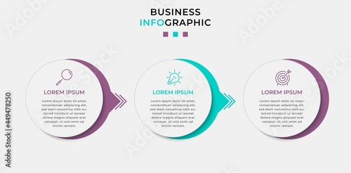 Business Infographic design template Vector with icons and 3 options or steps. Can be used for process diagram, presentations, workflow layout, banner, flow chart, info graph