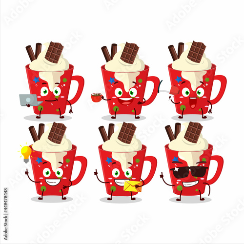 Frappe coffee cartoon character with various types of business emoticons