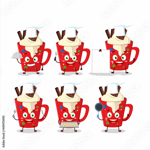 Cartoon character of frappe coffee with various chef emoticons