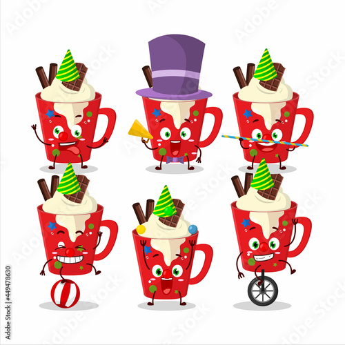 Cartoon character of frappe coffee with various circus shows