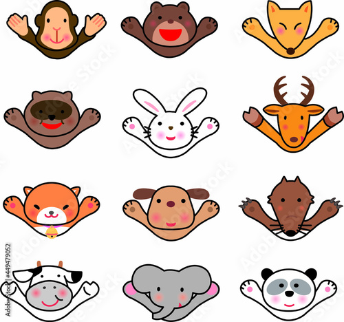 ばんざいする動物素材セット