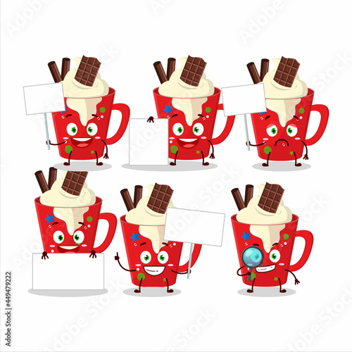 Frappe coffee cartoon character bring information board