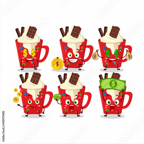 Frappe coffee cartoon character with cute emoticon bring money