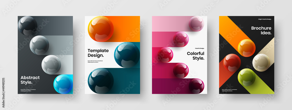 Amazing handbill A4 vector design template collection. Premium 3D balls postcard illustration set.