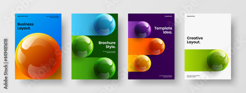 Geometric leaflet A4 design vector layout bundle. Creative 3D balls placard template collection.