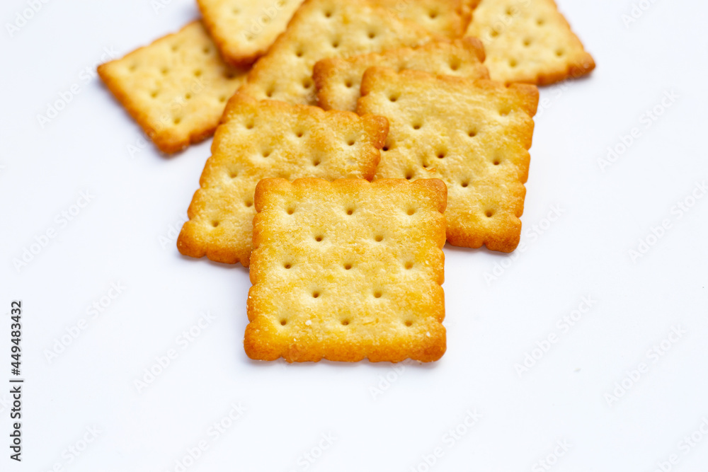 Dry cracker cookies on white background. Dry cracker cookies on white background.