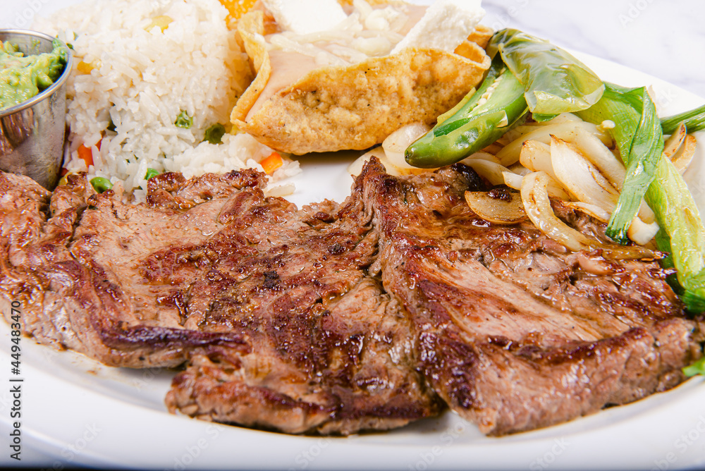 vegetables on a plate, seafood, avocadoes, rice, steak, soup vegetables on a plate, seafood, avocadoes, rice, steak, soup
