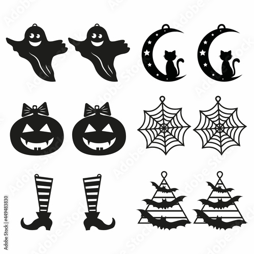 Earrings black pattern decor for Halloween, vector illustration