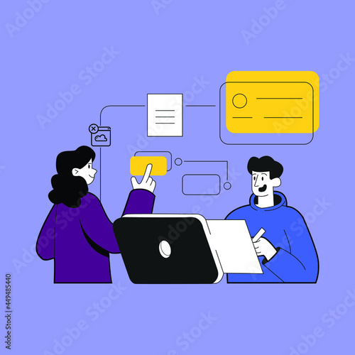 Vector illustration of colleagues busy with the collaboration software. 