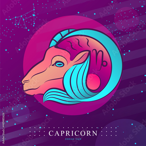 Modern magic witchcraft card with astrology Capricorn zodiac sign. Capricorn logo design