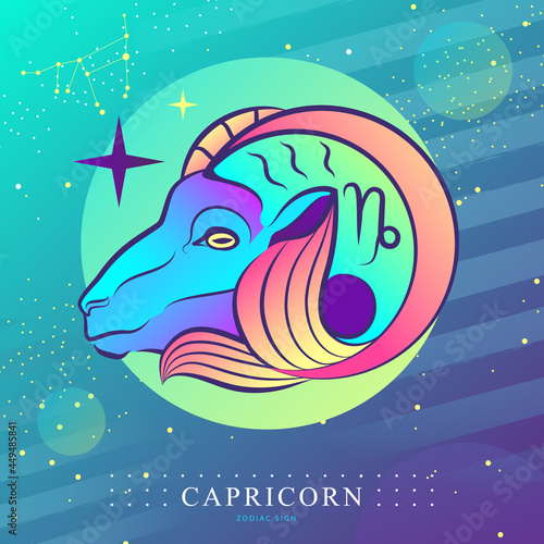 Modern magic witchcraft card with astrology Capricorn zodiac sign. Capricorn logo design