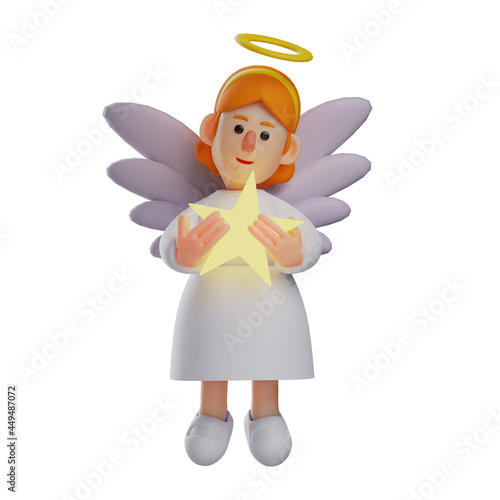 Cute 3D Angel Design holding a big star