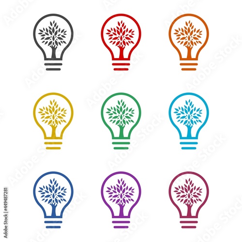 Eco bulb color icon set isolated on white background