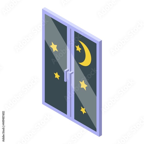 Night home window icon isometric vector. Family curtain. House night window