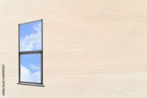 Wallpaper Mural 木目調背景に空に浮かんだ窓のイメージ/窓枠のリフォーム、住宅の建具、建築/見出し用タイトルバック/文字入れスペース Torontodigital.ca