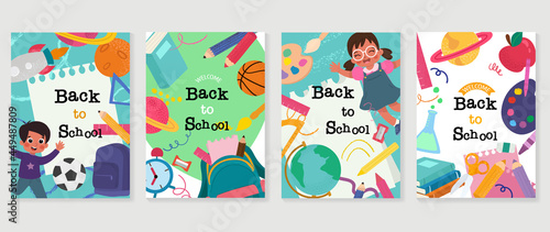 Back to school vector banners. Background design with children and education accessories element. Kids hand drawn flat design for poster , wallpaper, website and cover template. 