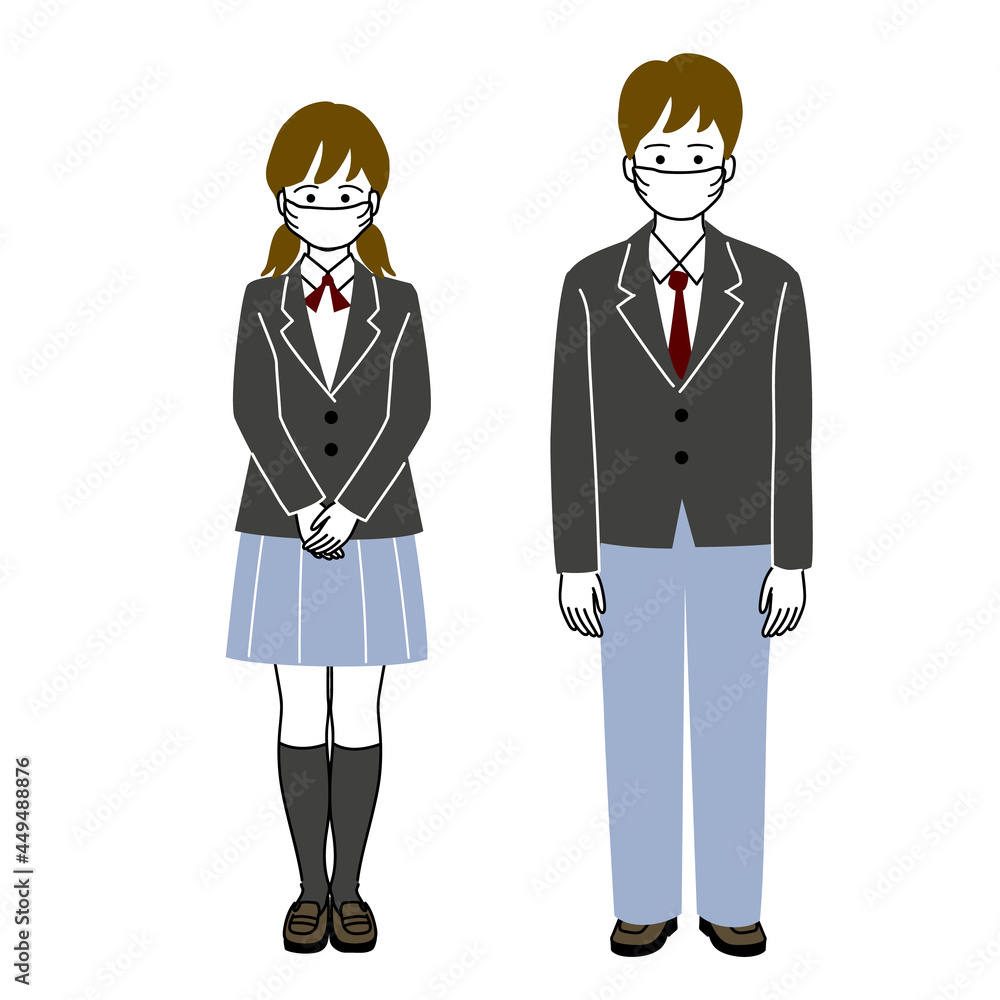 マスクをする学生男女二人のベクターイラスト マスクをする学生男女二人のベクターイラスト