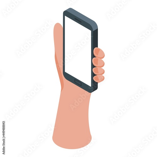 Take smartphone icon isometric vector. Mobile phone. Hand photo