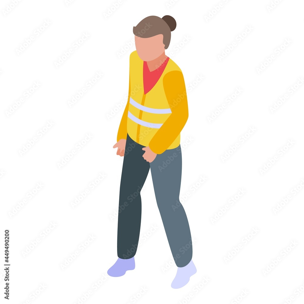 Woman evacuation icon isometric vector. Office fire. Accident disaster