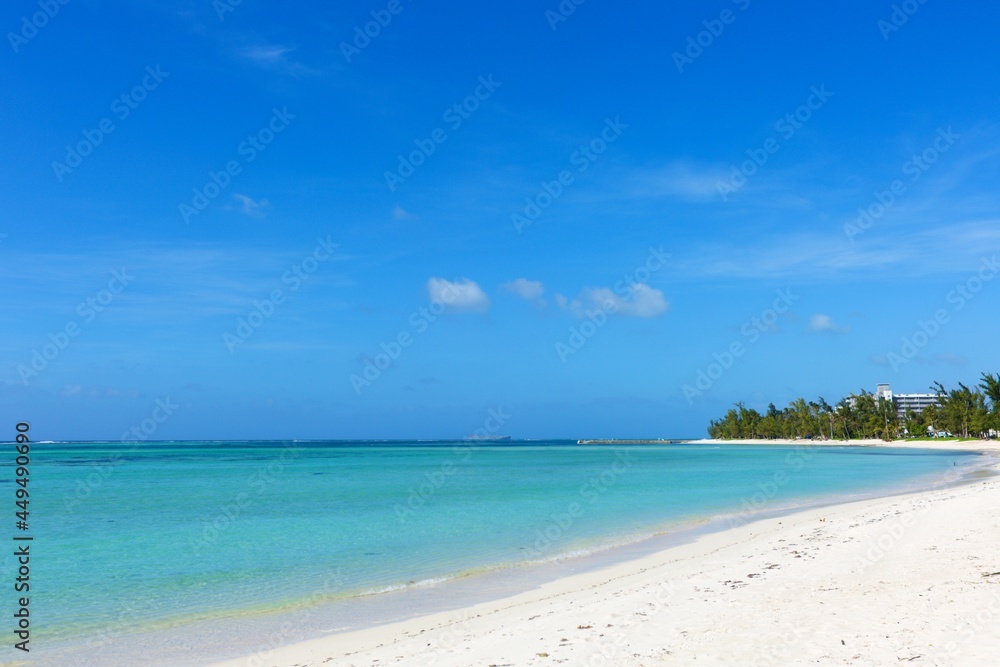 Beautiful beach under blue sky, tourist attraction