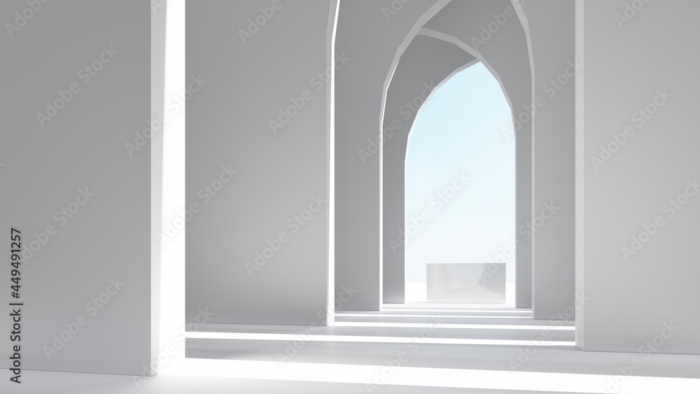 Fototapeta premium Architecture interior background empty arched pass with podium 3d render