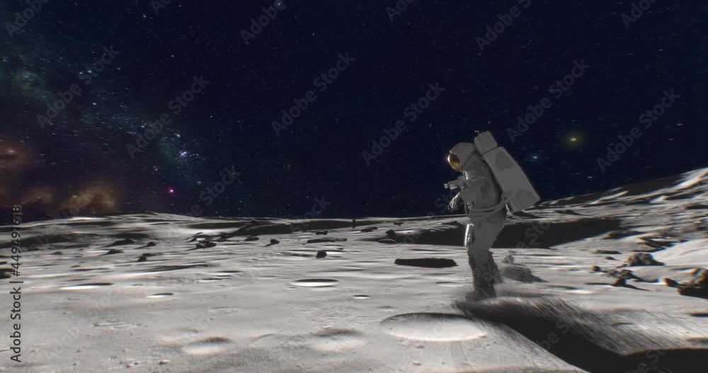 Vidéo Stock Landing on The Moon. An astronaut in space suit walking on ...