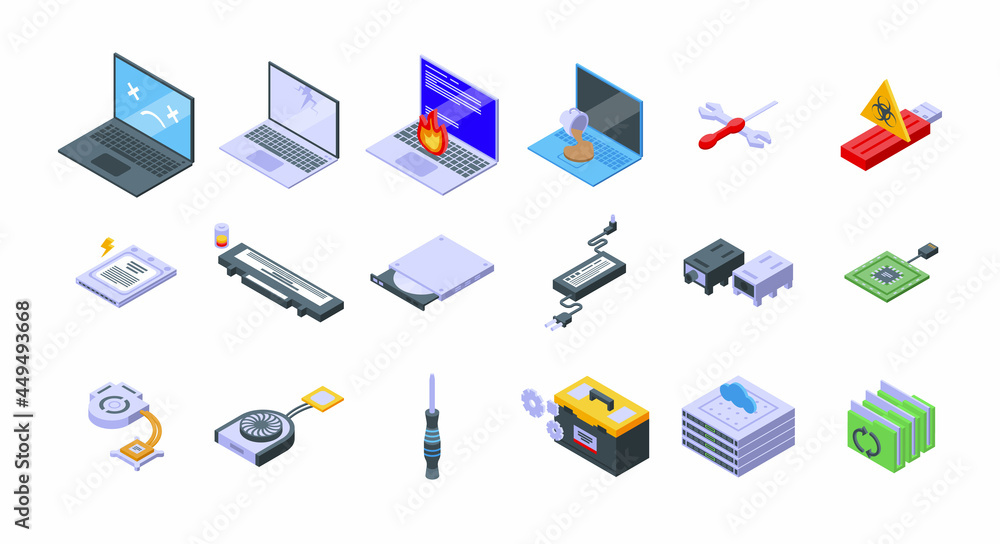 Εκτύπωση καμβά Laptop repair icons set isometric vector
