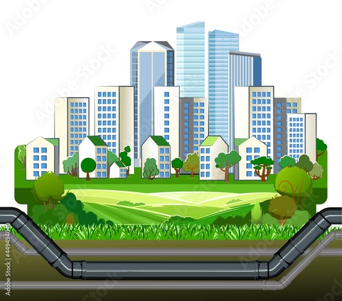 Pipeline for various purposes. Underground part of system. Providing city with ecologically clean water, sewerage drainage, safe gas and oil. Isolated Illustration vector