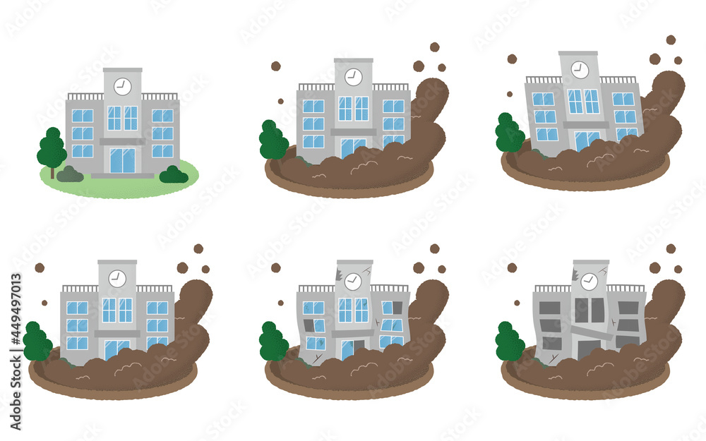 土砂災害に遭う学校のベクターイラストセット Stock Vector Adobe Stock
