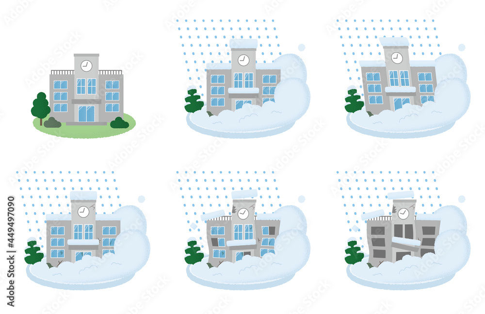 雪崩の被害に遭う学校のベクターイラストセット Stock Vector | Adobe Stock