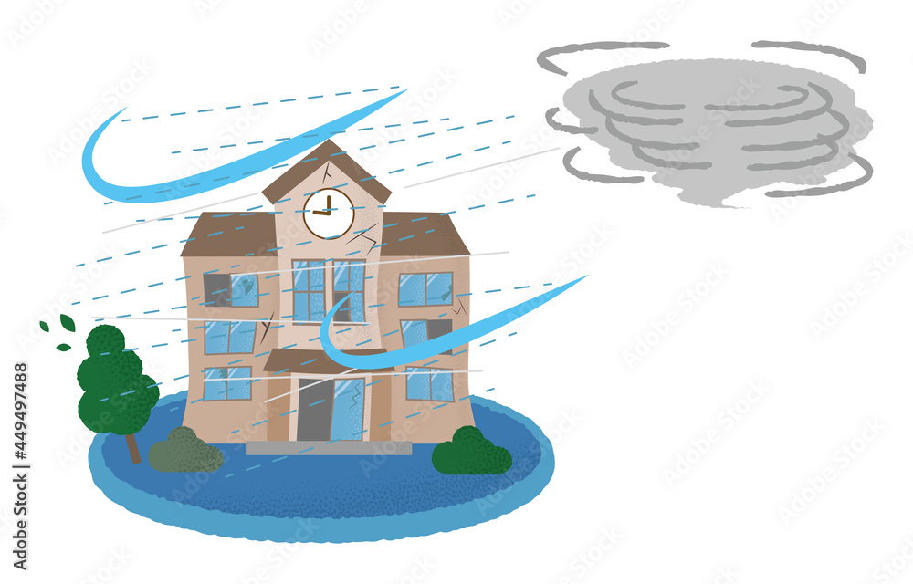 台風の被害に遭う学校のベクターイラスト Stock Vector Adobe Stock