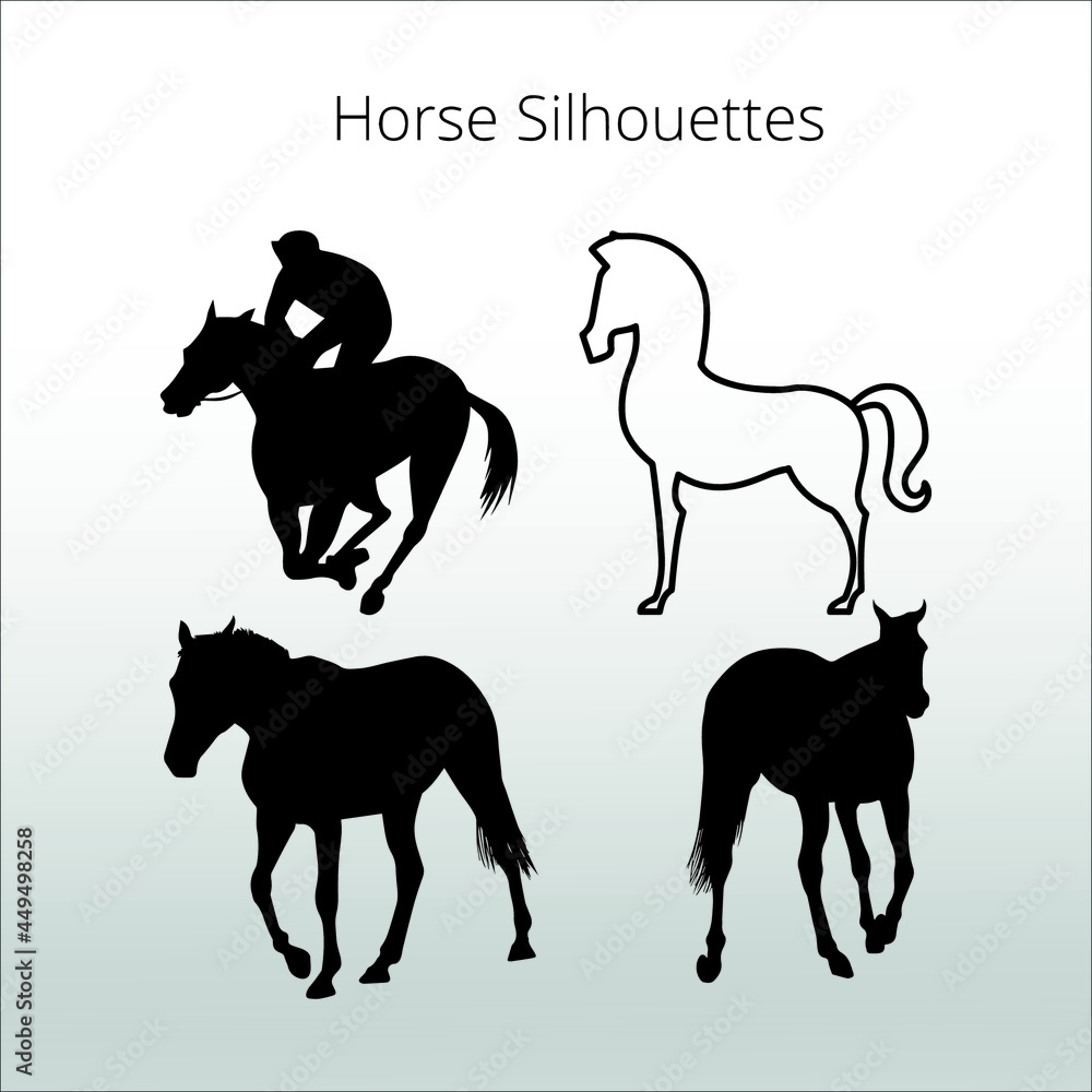 set of horse silhouettes ,  line isolated or logo isolated sign symbol vector, outline and stroke style Collection of high-quality black style vector illustration,