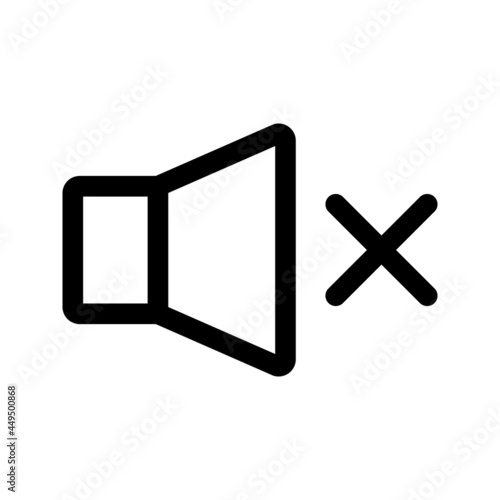 Speaker off, line icon. Mute. Forbidden sound. Outline icon of a speaker for your web site design, logo, app, UI, webinar, video chat, ect. Vector