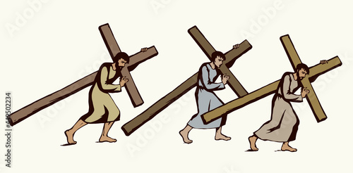 Men carry the cross. Vector drawing