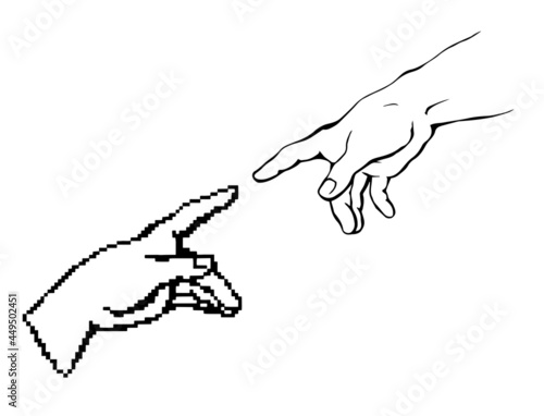 Hands of the creation of Adam. Vector drawing