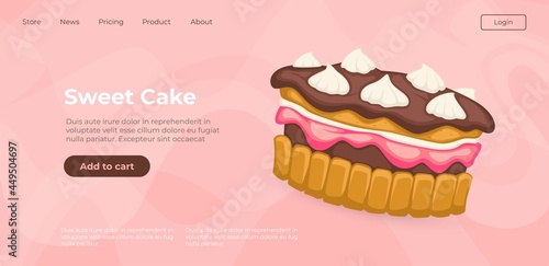 Sweet cake bakery or cafe website with dessert