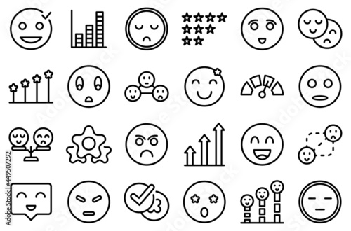 Satisfaction level icons set outline vector. Customer smile. Good face