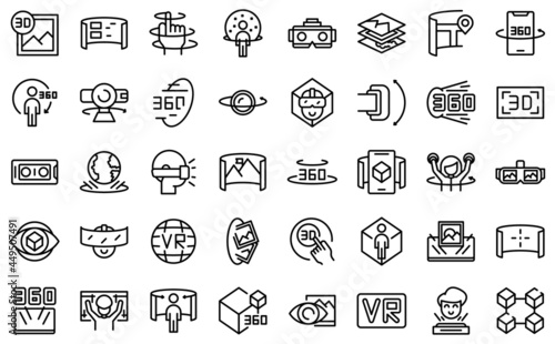 Virtual tour icons set outline vector. Video arrow. App design
