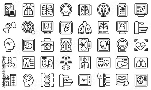 X-ray examination icons set outline vector. Hospital room. Medical examination