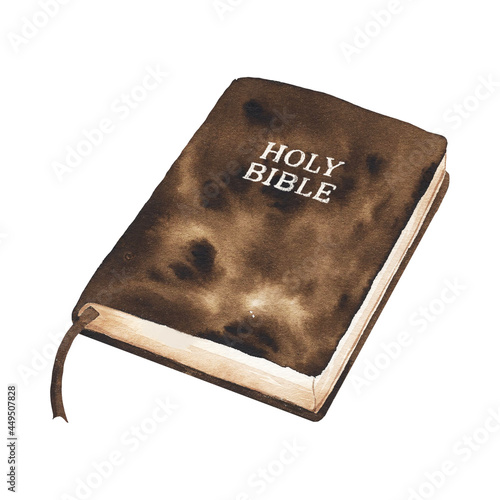 watercolor illustration holy bible on white background. Design for church, cards, banner, greetings