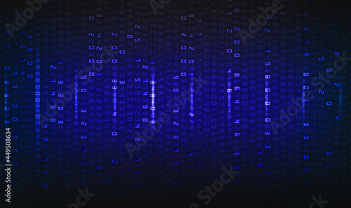 abstract binary software programming code background random part of the program code Digital information technology concept. Vector illustration. Perspective hacker decryption.