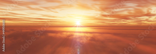 Fototapeta Naklejka Na Ścianę i Meble -  fly above clouds sunset landscape
