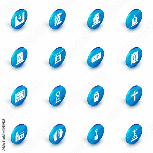 Set Decree, parchment, scroll, Old grave with tombstone, Grave, Beat dead in monitor, Signboard, Death certificate and Speech bubble rip death icon. Vector